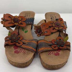 Spring Step Deandrea Leather Floral Size 42 L’artiste Wedge Sandal Colorful